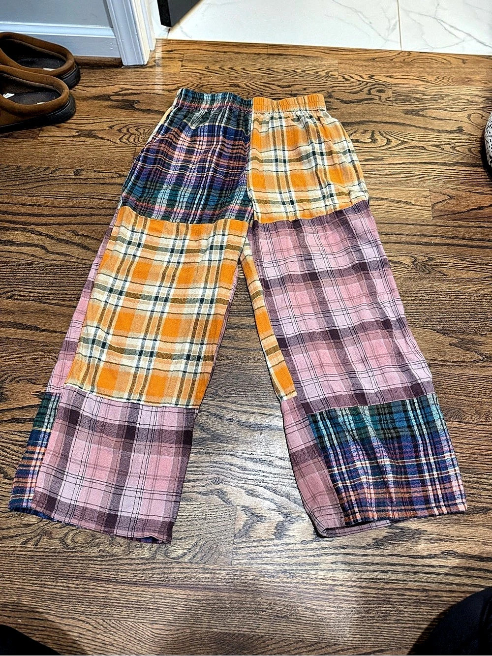 Natural Life Beckett Flannel Pants Wide Leg Orange & Pink Medium